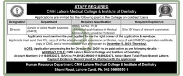 CMH Lahore Medical College And Institute Of Dentistry Jobsa