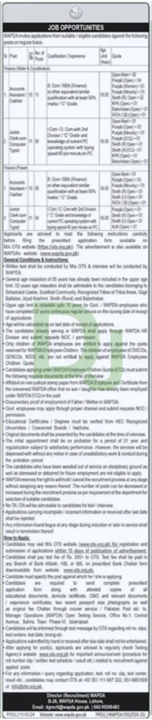 WAPDA Job 2024 advertisement