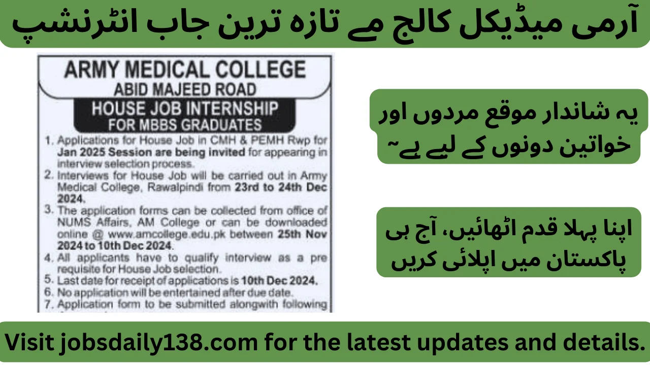 Army Medical College AMC Rawalpindi jobs 2024