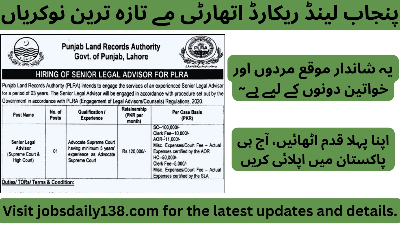 Punjab Land Records Authority PLRA Job 2024