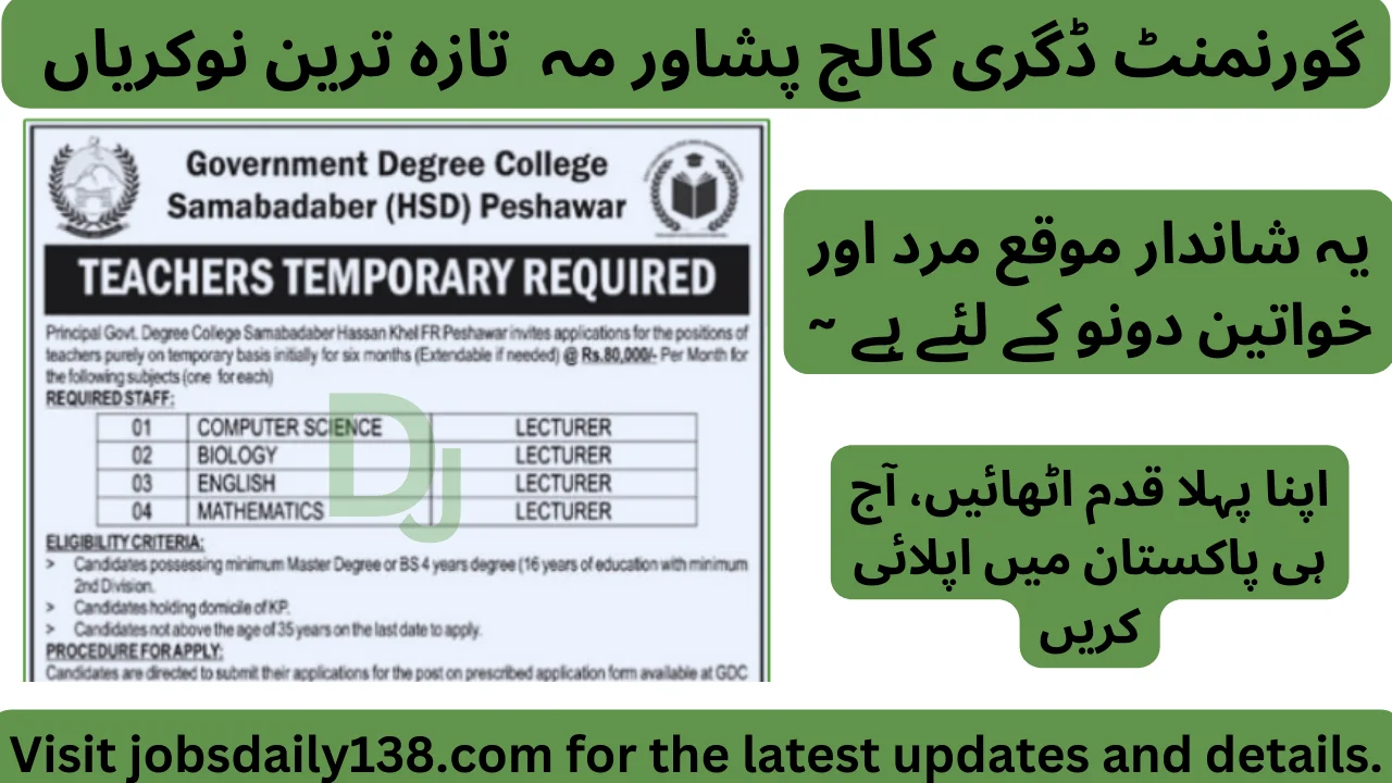 Latest Government Degree College Jobs 2025 - Jobsdaily138