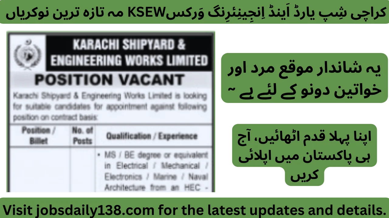 Latest KSEW job in Karachi 2025