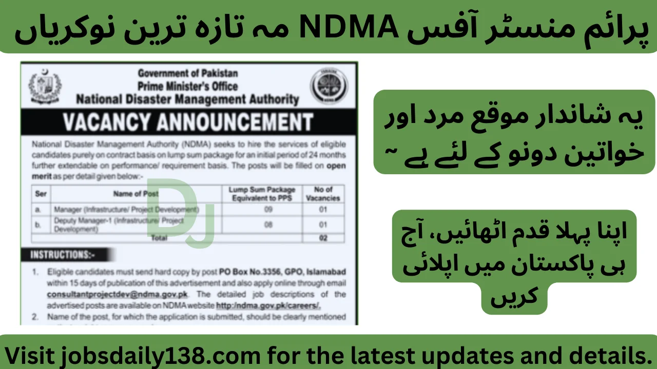 Latest Prime Minister Office NDMA Jobs 2025