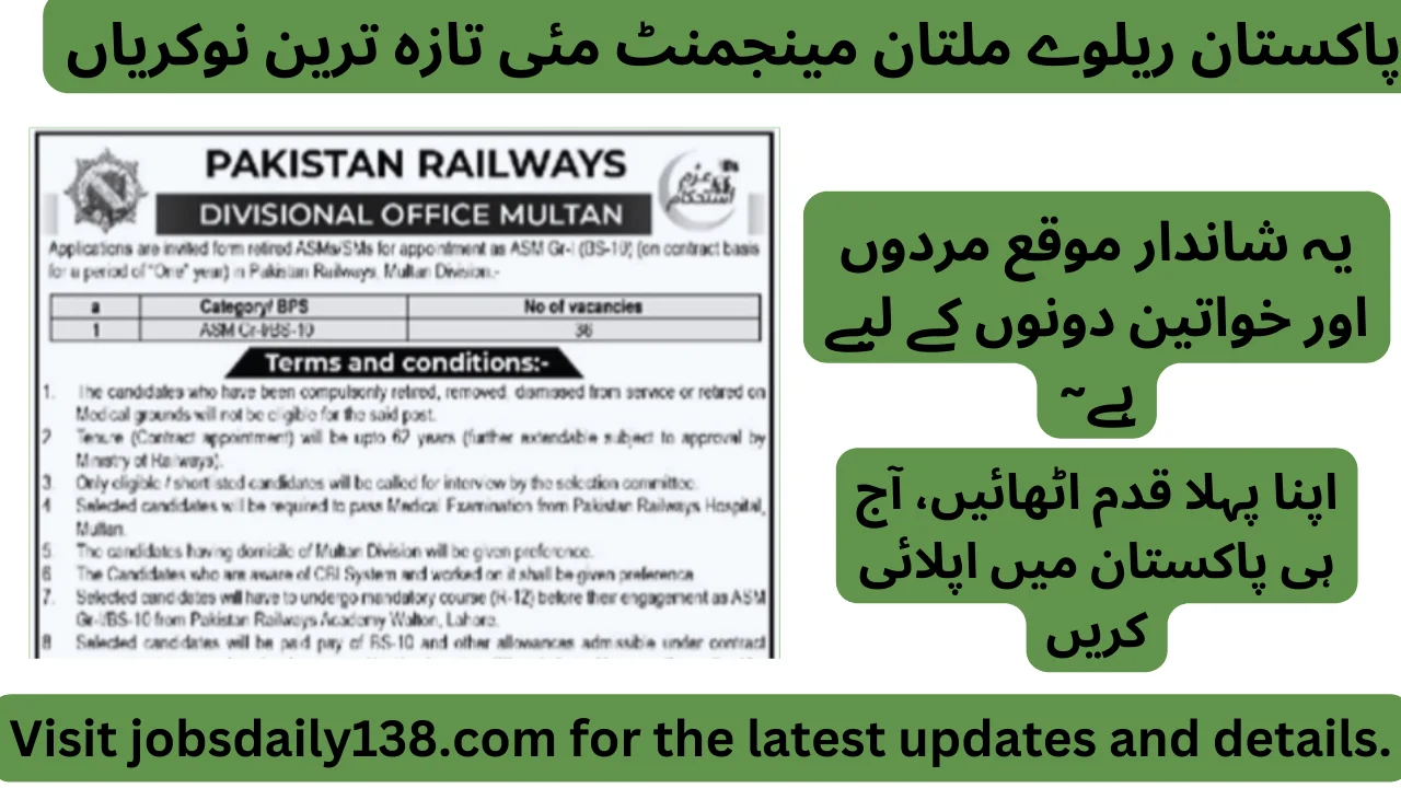 Pakistan Railways Management Multan Jobs 2024