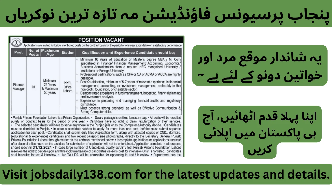 Punjab Prisons Foundation Jobs 2024