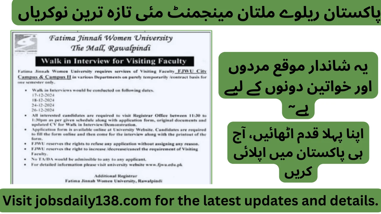 Fatima Jinnah Women University FJWU Jobs 2024