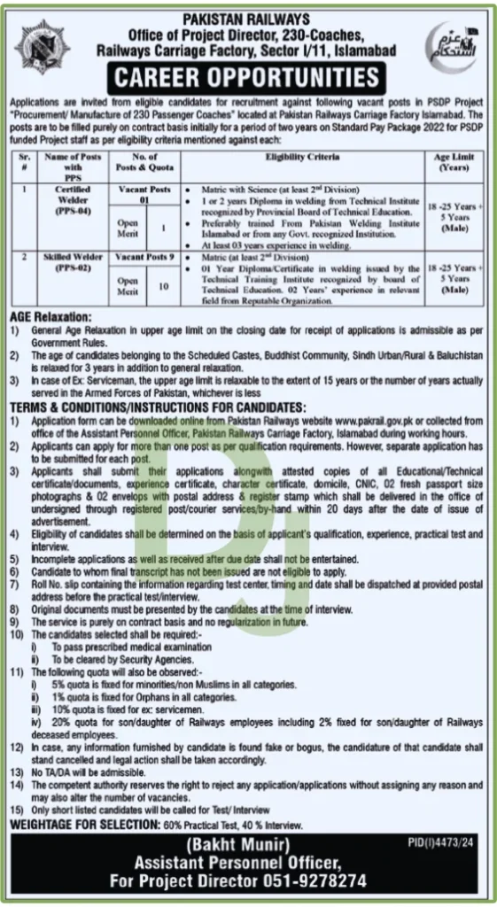 Pakistan Railway Carriage Factory Jobs Advertisement 2025