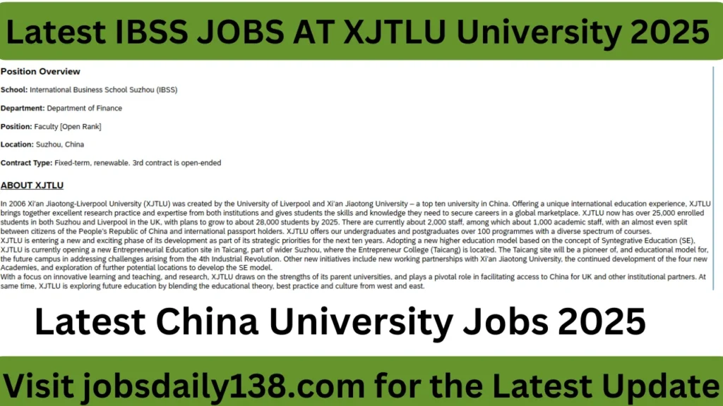 Latest IBSS Jobs at XJTLU Suzhou 2025