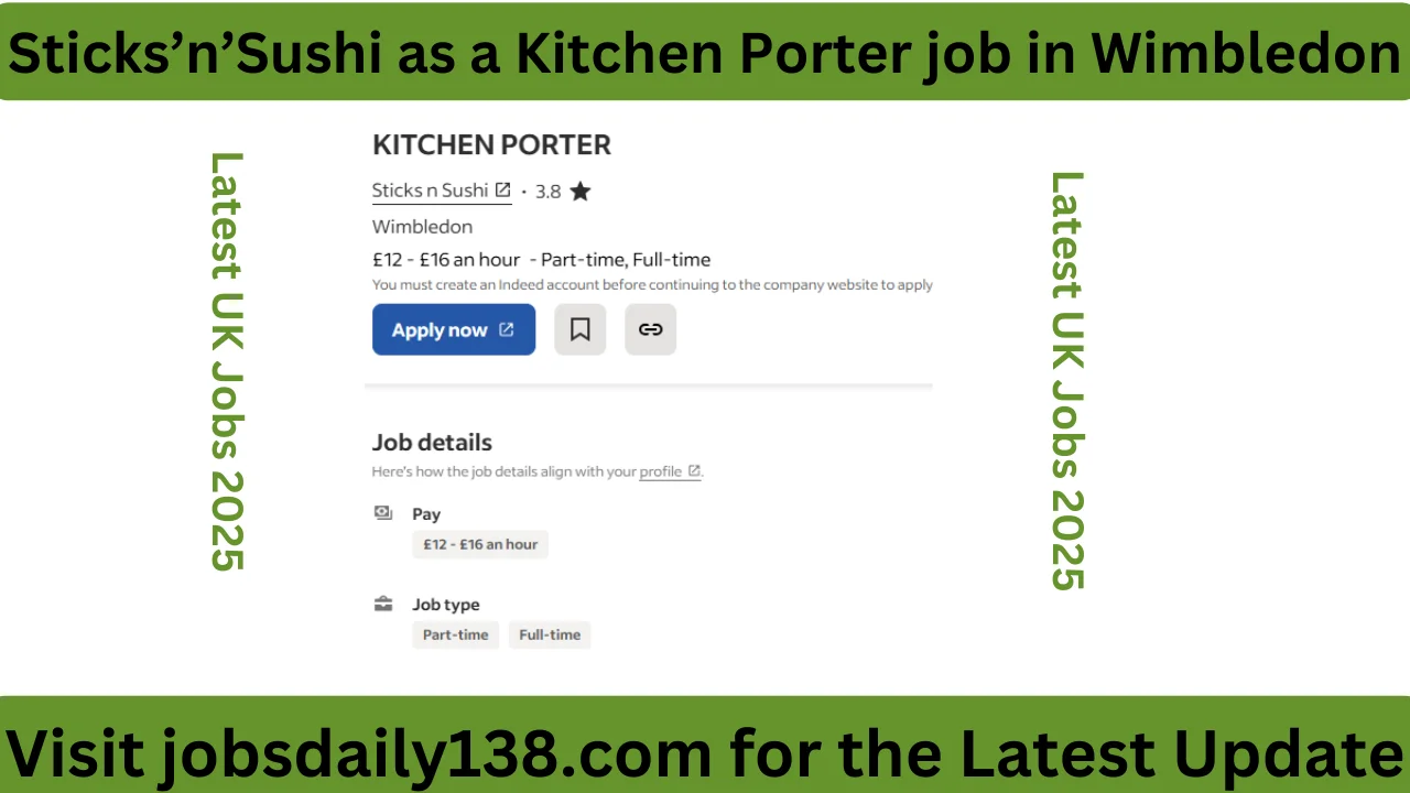 Sticks’n’Sushi as a Kitchen Porter job in Wimbledon