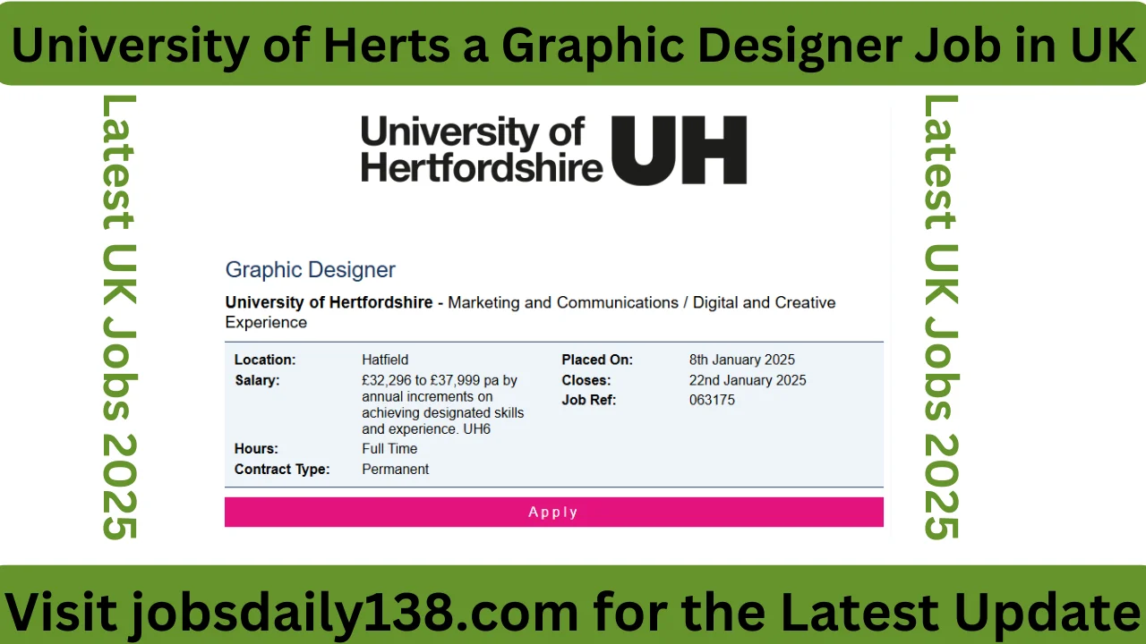 University of Herts a Graphic Designer Job in UK