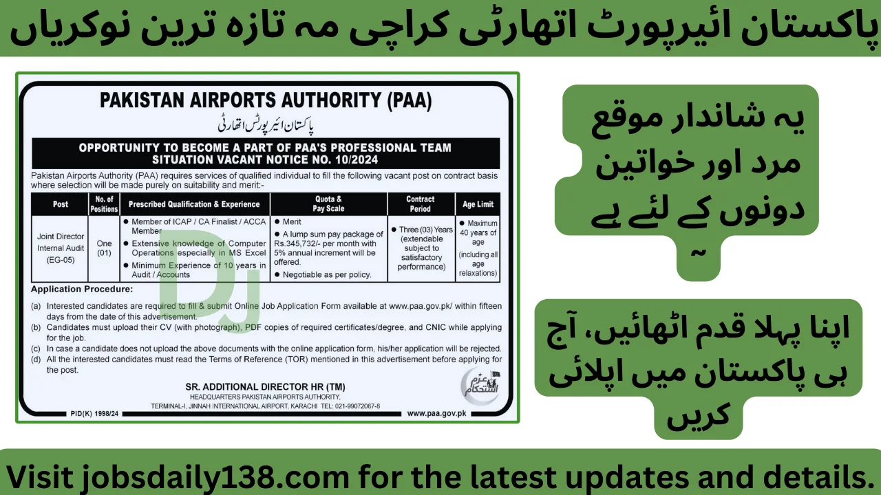 Latest Pakistan Airports Authority PAA jobs 2025