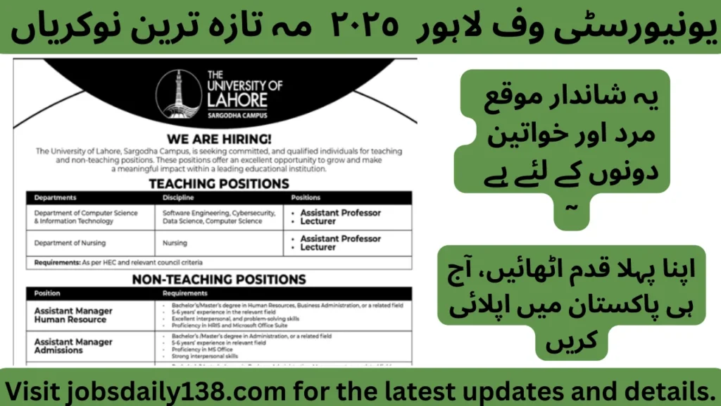 University Of Lahore Jobs Advertisement 2025